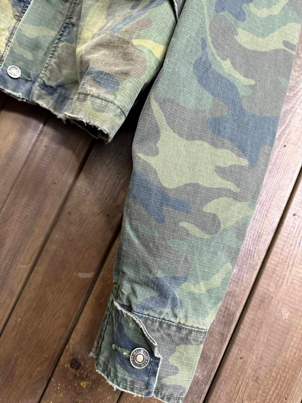 424 Men's Spring and Autumn Camouflage Aged Raw Edge Hooded Zipper Long Sleeve Jacket #73827