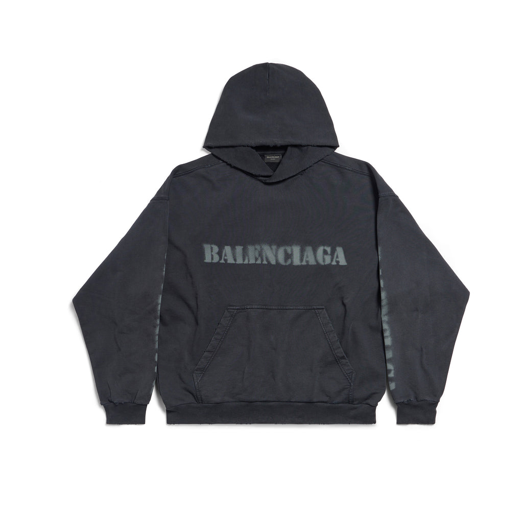 Balenciaga STENCIL TYPE HOODIE Men's Women's Spring & Fall Medium Fit Hooded Sweatshirt Kangaroo Pocket Print Fashion High Street Retro Trend Pullover Hoodie #71614