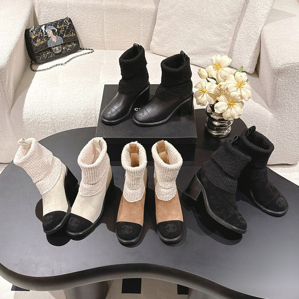 Chanel Knitted Socks High Heel Boots #335028