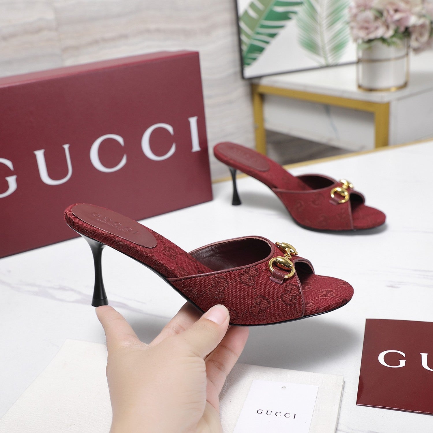 Gucci Leather Chain Decorated High Heel Sandals #387634
