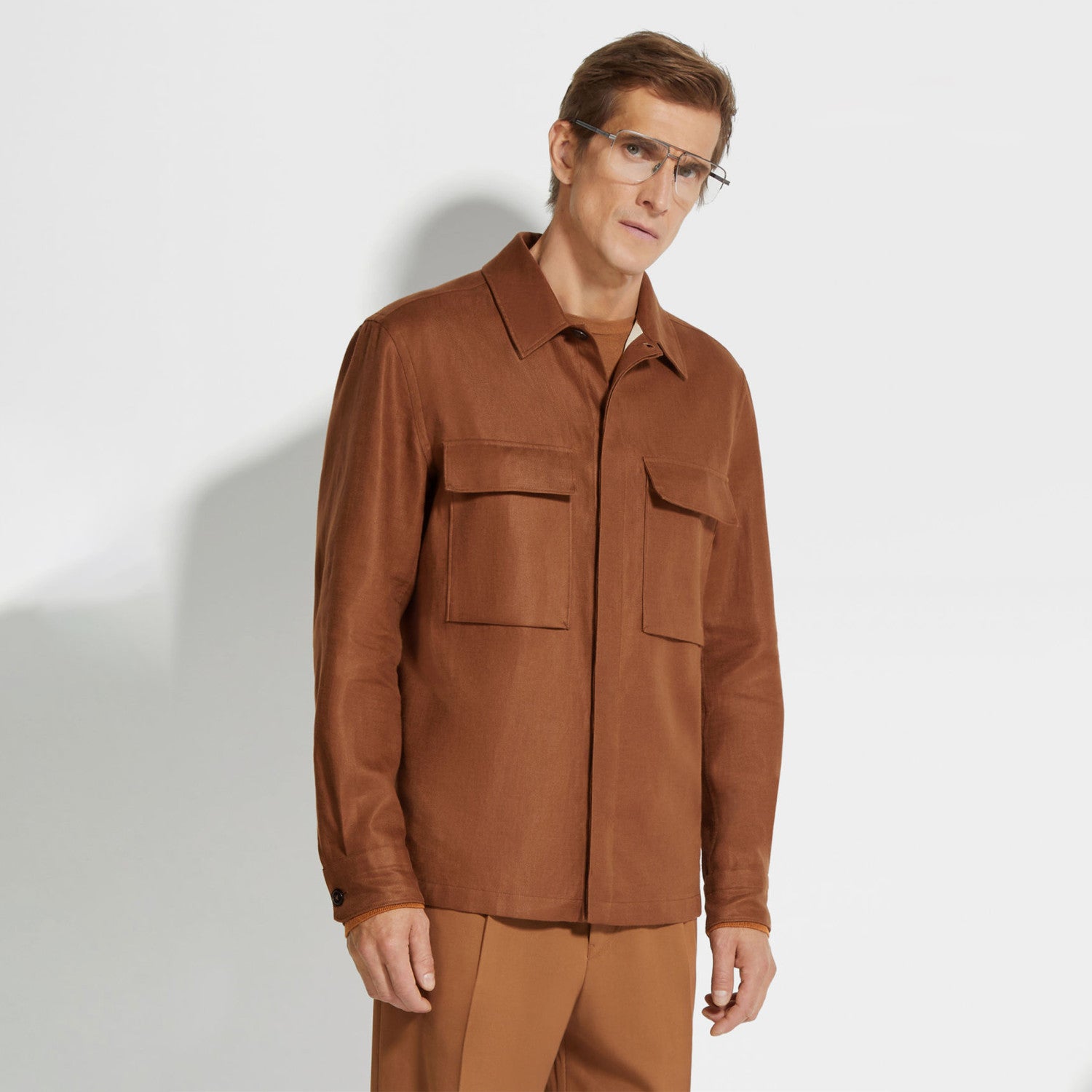 Ermenegildo Zegna Oasi Lino Shirt Jacket Men's Spring And Summer Lapel Single-breasted Pocket Temperament Shirt Simple Commuter Jacket Ngvp #1185