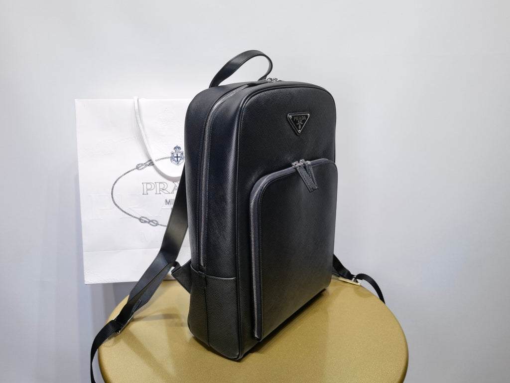 Prada Saffiano Classic Minimalist Business Backpack Printed Triangle Badge Adjustable Leather Shoulder Straps Two Way Zipper Closure Backpack  Bag Bags 2VZ102_9Z2_F0002_V_DOO #79175