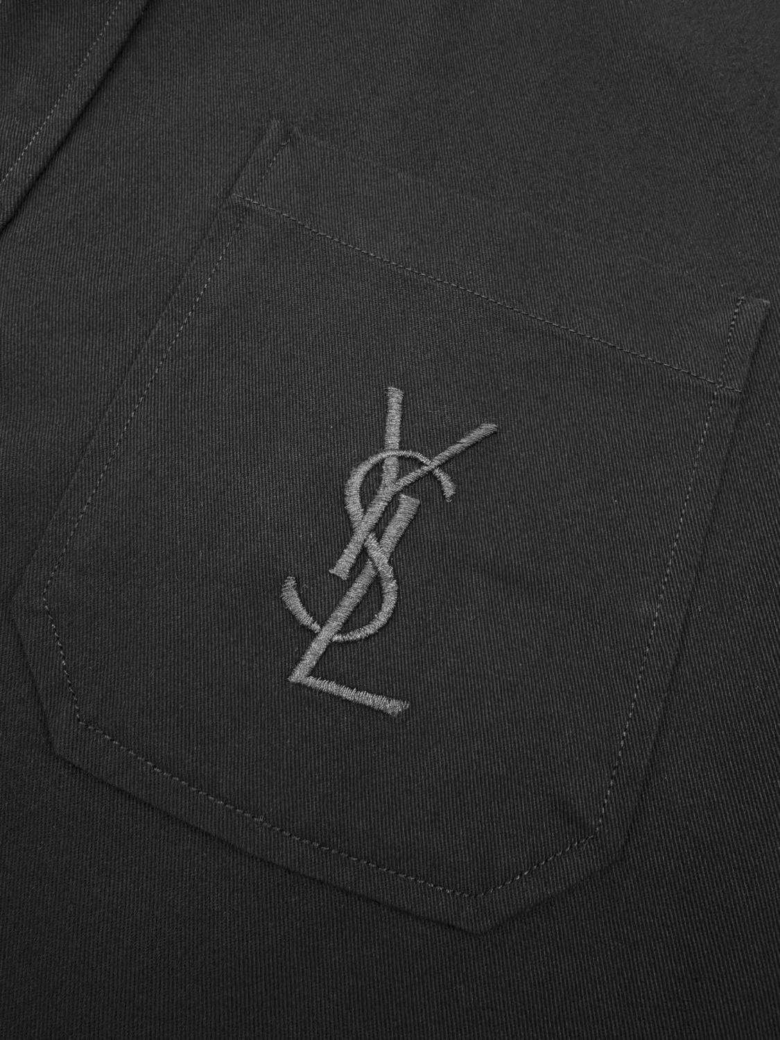 SAINT LAURENT  LE CASSANDR Men's Spring/Fall Fashion Casual Solid-Color Long-Staple Combed Cotton Collared Single-Breasted Long-Sleeve Embroidered Logo Shirt Jacket #78998