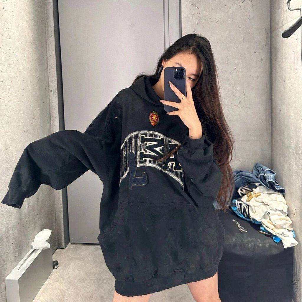 Balenciaga Men's Women's Spring And Autumn Fashion Retro Old Silhouette Washed Solid Color Cotton Casual Hooded Sweater Ngvp #7881
