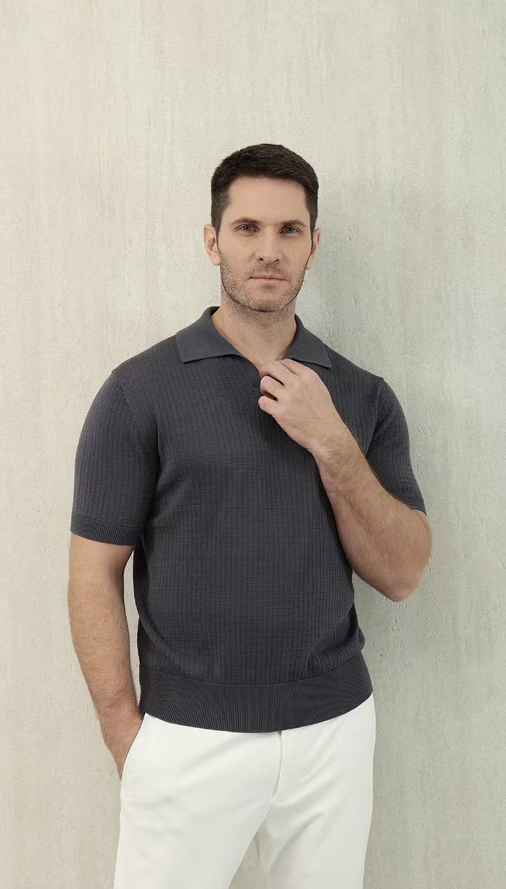 Loro Piana Men's Summer Refreshing Thin Knitted Lapel Short-sleeved Top Multicoloured Fashion Comfortable Temperament T-shirt Ngvp #9956