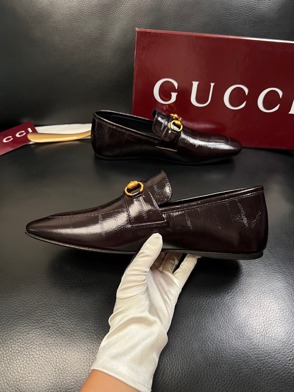 GUCCI Men's Ragazzo Eel Loafer in Dark Brown #388024