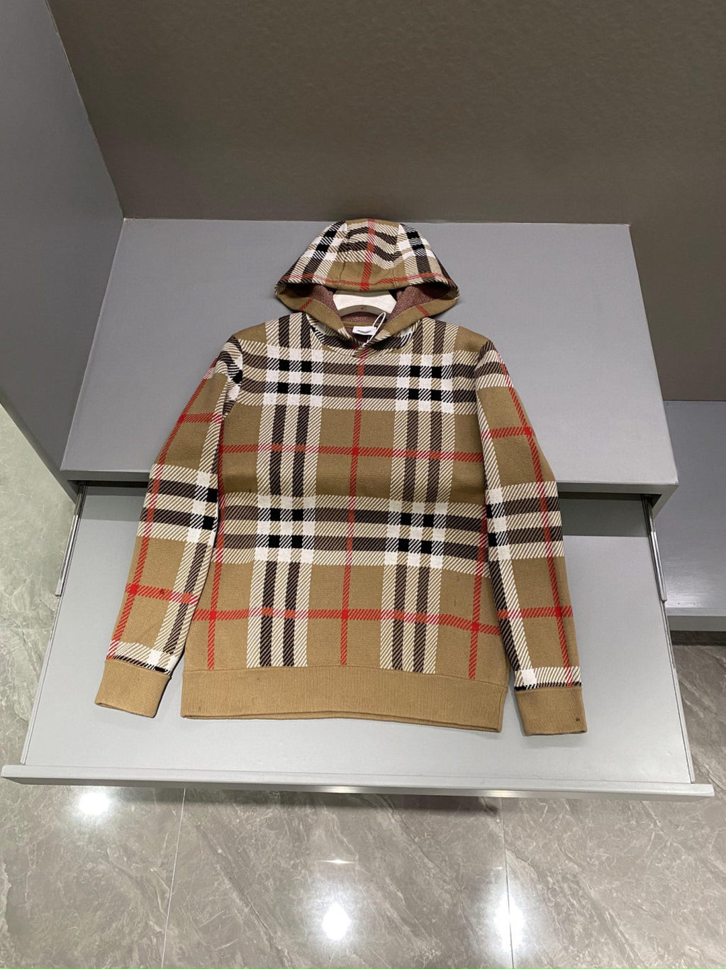 Burberry Check Cotton Jacquard Hoodie Plaid Sweatshirt Pullover #96325