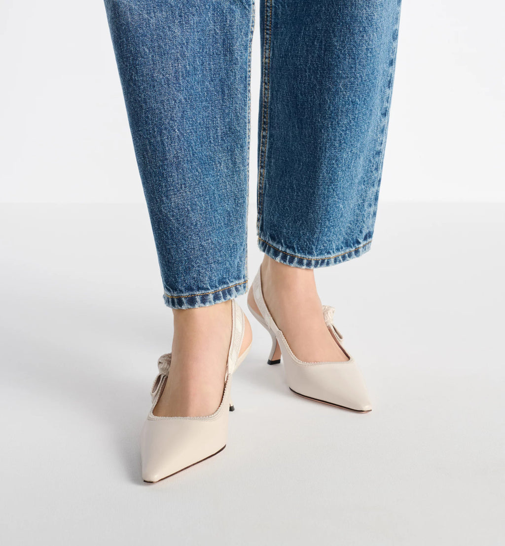 Dior Women's J'Adior Slingback Pump Embroidered Bow Leather Solid Color High-Heel Shoes Spring. Summer. and Fall Pointed-Toe Stiletto Casual Shoes Heel Height: 6.5 cm #81471
