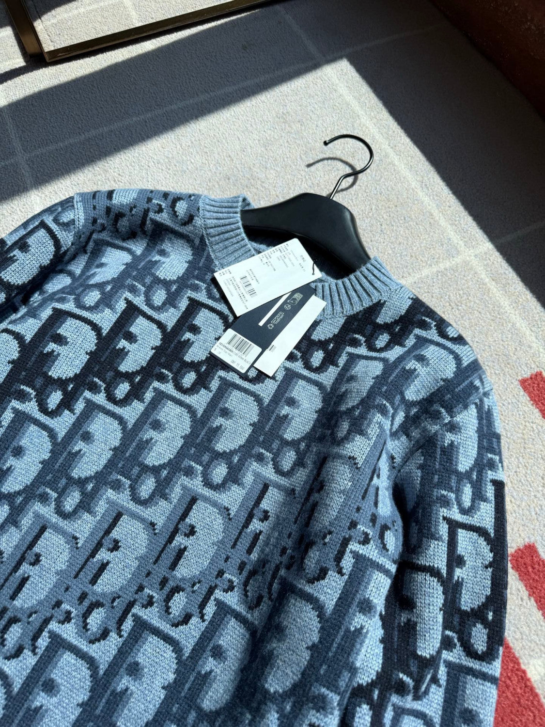 Dior Sweater Blue Sheep Wool Oblique Print #333759