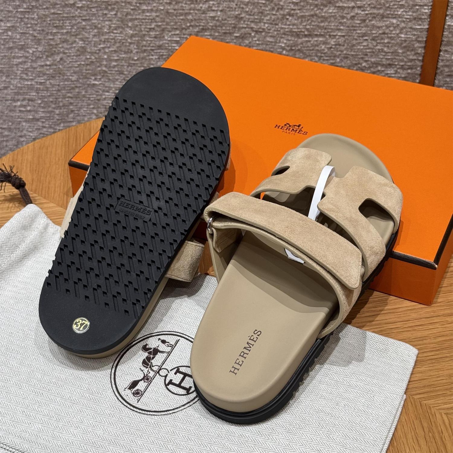 Hermes Women's Autumn and Winter Pure Color Suede Leather Casual Fashion Sandal Mop Shoes #77294
