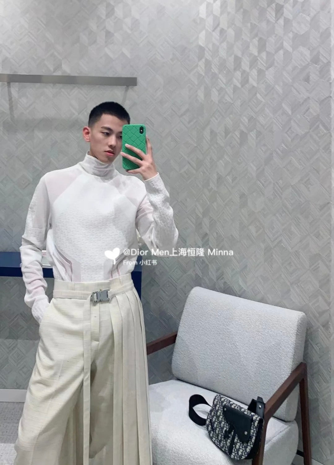 Dior Men's And Women's White Wool Single-breasted Blazer Top Jacket Pleated Bustier Skirt Pants Three-piece Set Suit #73599
