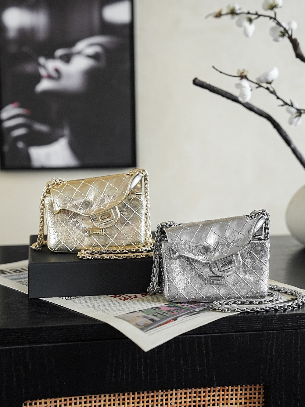 Chanel 26s Spring/summer Women's 2.55 Leather With Intentional Creases And Rounded Edges Planet Bag Metallic-colored Leather Tends To Fade Easily Lady Bags AS6277 #197298
