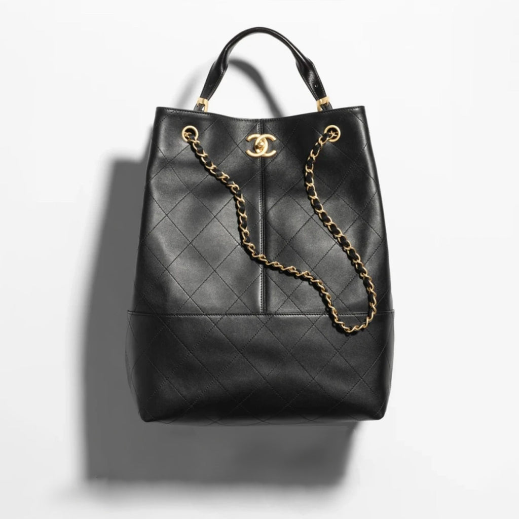 Chanel 25a Hobo Full-leather Black & Gold Vertical Tote Bag Stylish Luxury Shimmering Shoulder Bag Handheld Large Capacity Bags  #82166A