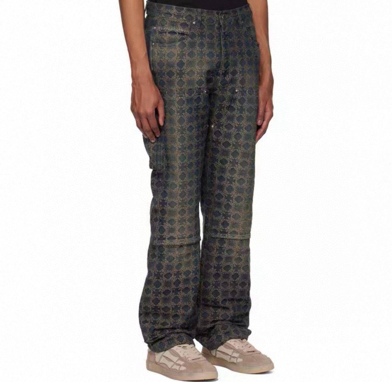 Amiri Men's All-Over Jacquard Denim Pants Four-Season Patchwork Solid-Color Cotton Straight-Leg Trousers Ngvp #2575