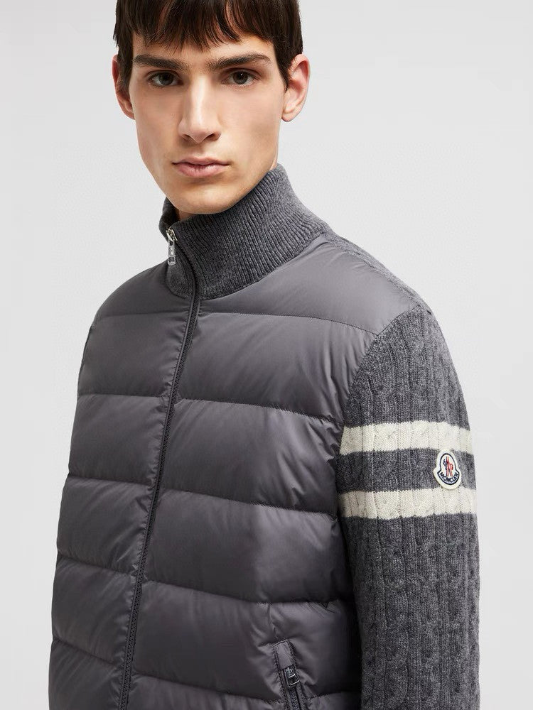 Moncler Men's Autumn And Winter Solid Colour Stand-up Collar Zip-up Striped Wool Patchwork Puffer Down Jacket #77833