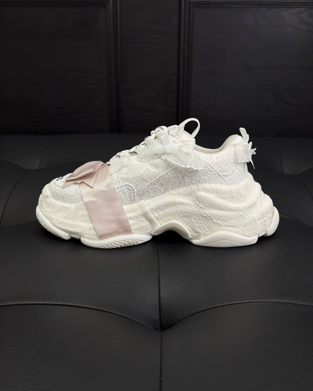 Balenciaga Triple S Lace Women's Solid Color Bow-Decorated Low-Top Lace-Up Thick-Sole Sneakers Shoes #77559