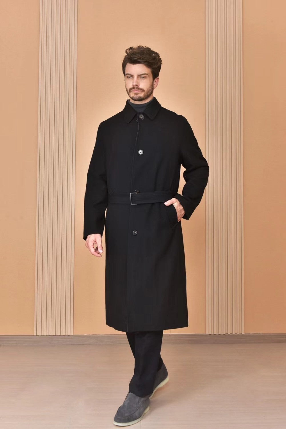 Loro Piana Men's Reversible Double-Faced Coat with Belt. Single-Button Lapel. Long Fit Jacket Ngvp #2336