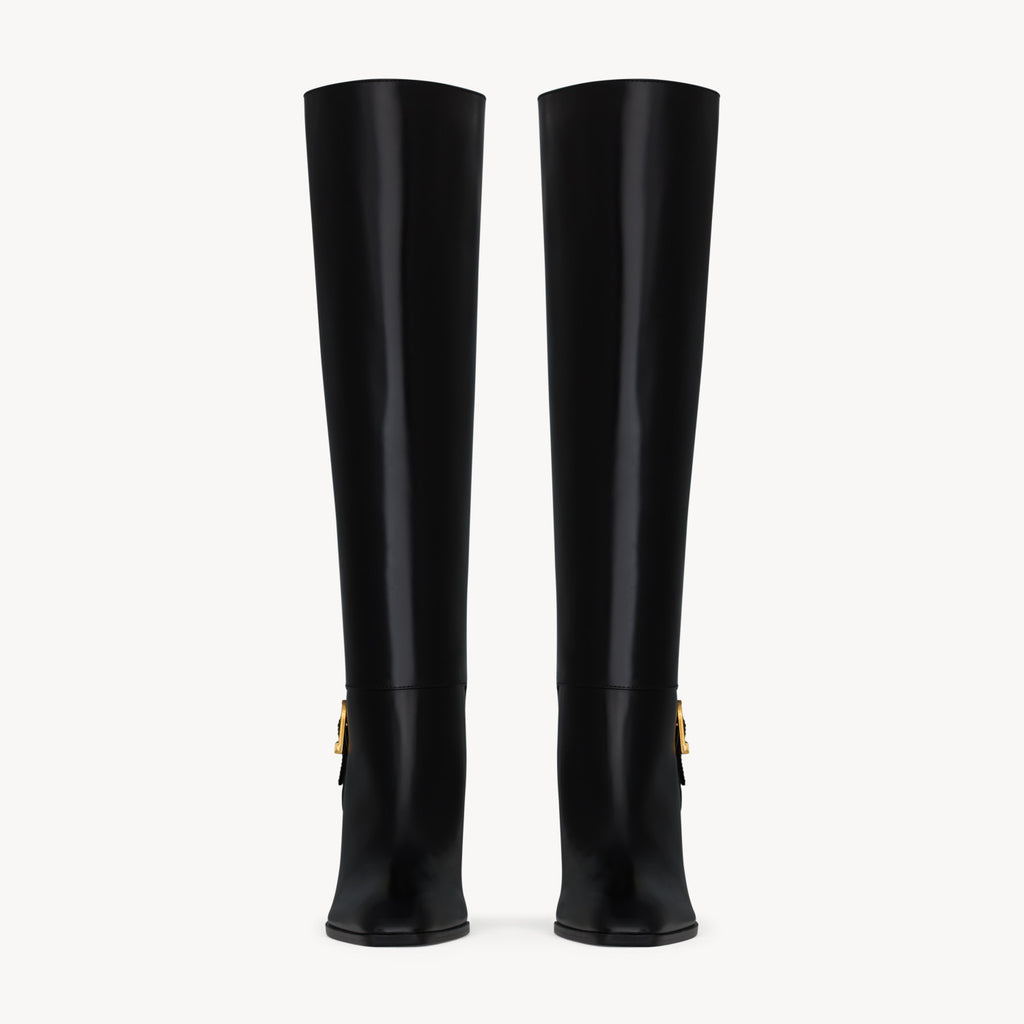 Saint Laurent JULIA Women's Fall/Winter Solid Color Fashion Classic Leather Knee-High Boots. Chunky Heel Shoes Heel Height 7cm Boot Shoes #79217