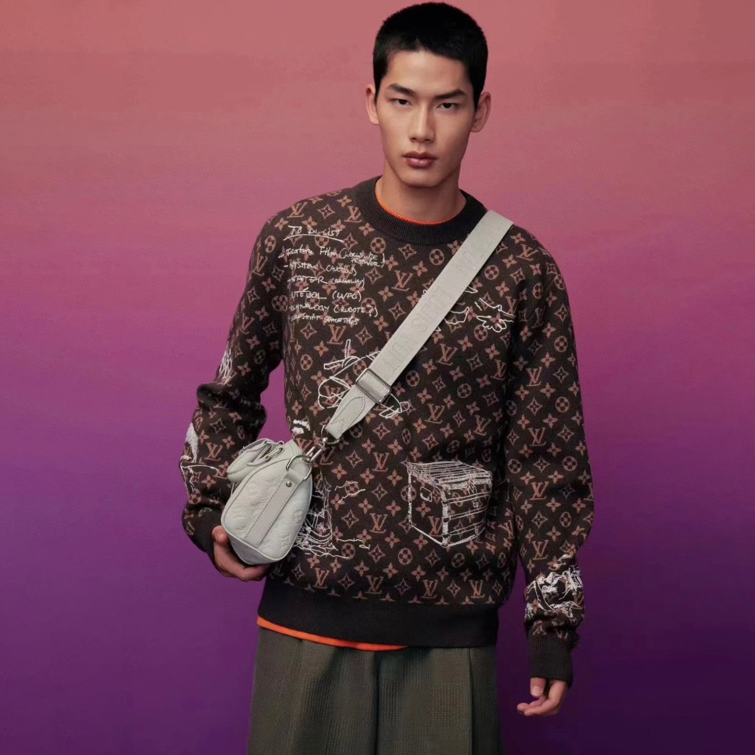 Louis Vuitton Embroidered Pattern Crew Neck Sweater Pullover #96167