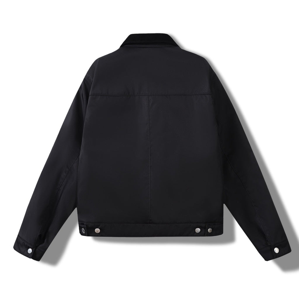 Prada Men's Fall And Winter Black Nylon With Corduroy Zipper Long Sleeved Jacket #73321