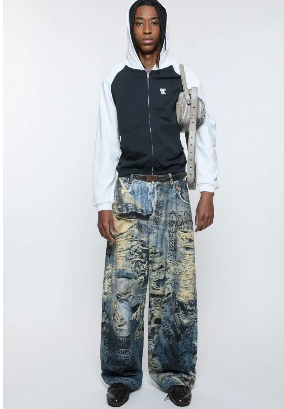 Acne Studios Men's Four Seasons Printed Hole Torn Solid Color Super Baggy Straight Fit Jeans Ngvp #1413