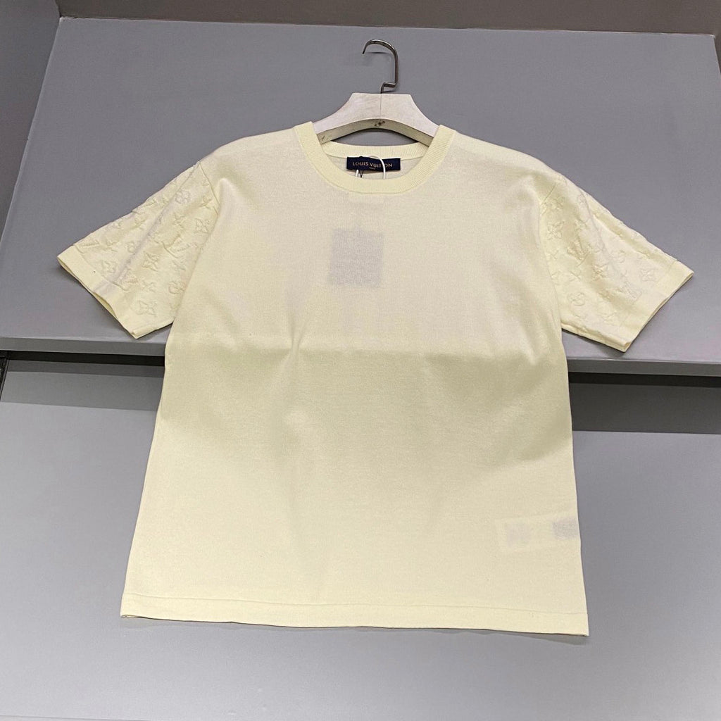 Louis Vuitton Men's Summer Solid Color Logo Jacquard Round Neck Cotton Short Sleeve T-Shirt #99834