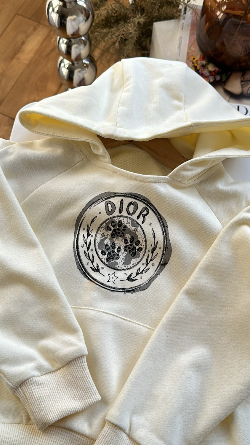 Dior Kid's Spring And Autumn Solid Color Letter Print Long Sleeve Hooded Sweatshirt Fashion Cotton Sweatpants Set #31258