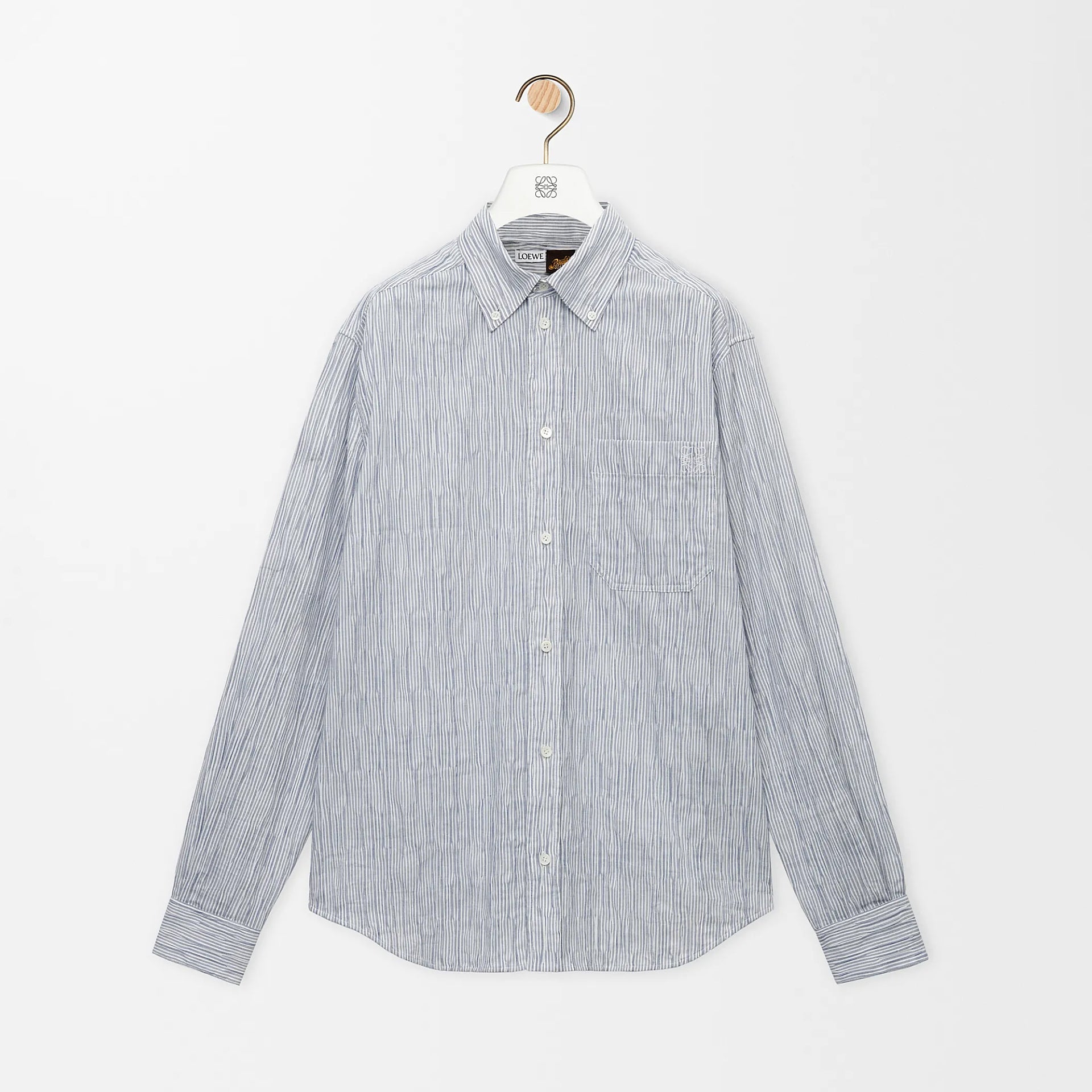 Loewe Men's Spring/Autumn Striped Wavy Texture Embroidered Solid Color Cotton Blend Solid Color Long Sleeve Shirt #81463