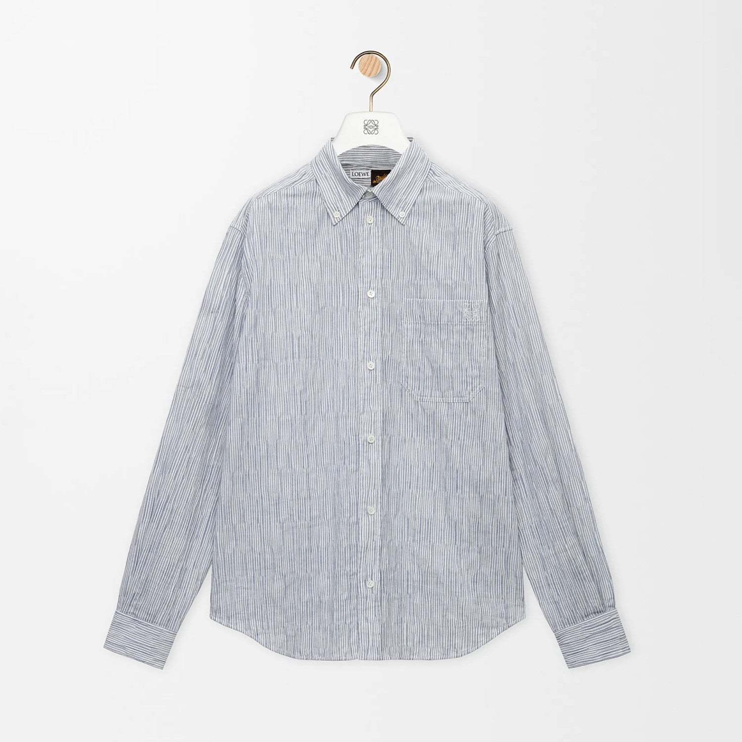Loewe Men's Spring/Autumn Striped Wavy Texture Embroidered Solid Color Cotton Blend Solid Color Long Sleeve Shirt #81463