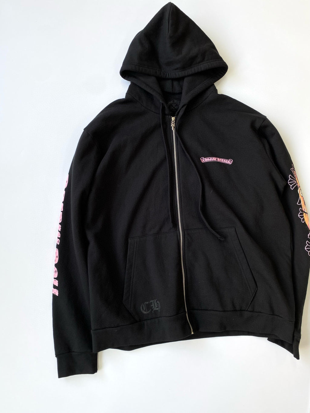 Chrome Hearts Men's Fall/Winter Fan Cross Graffiti Print Black Hooded Zipper Jacket #97956