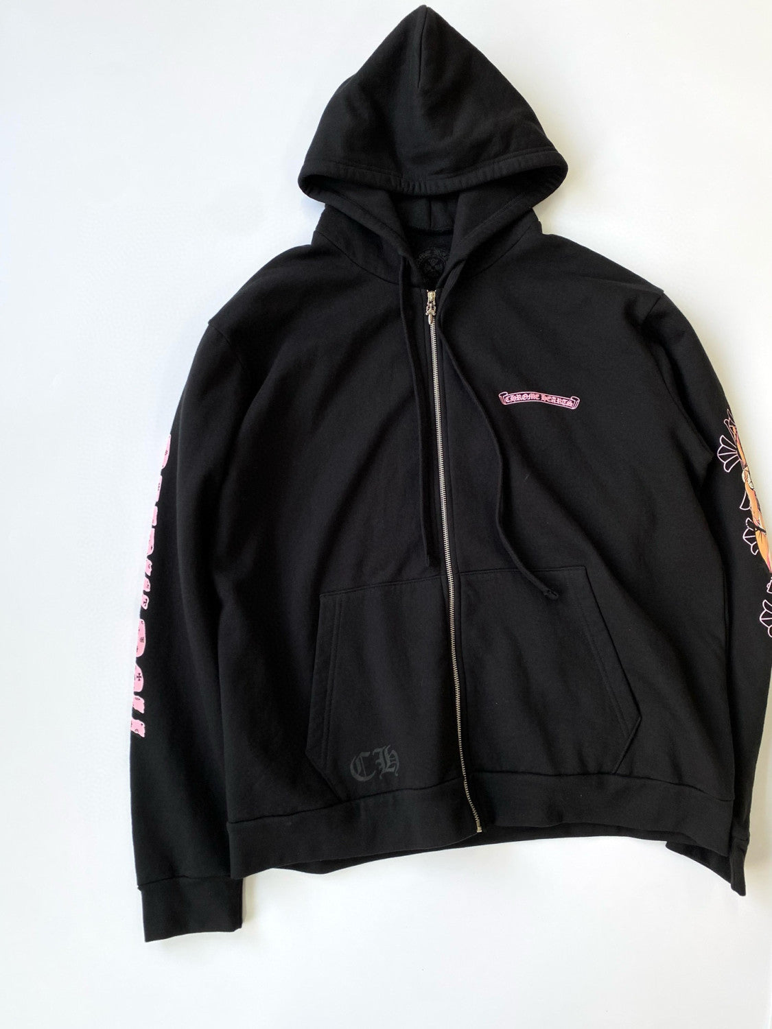 Chrome Hearts Men's Fall/Winter Fan Cross Graffiti Print Black Hooded Zipper Jacket #97956