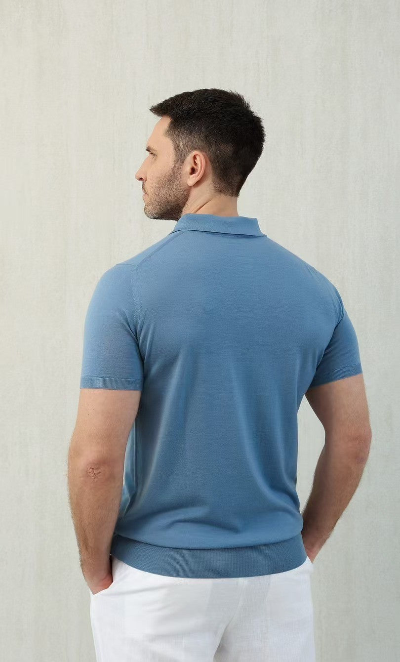 Loro Piana Men's Summer Solid Color Half Zip Straight Short Sleeve Polo Shirt Ngvp #1555