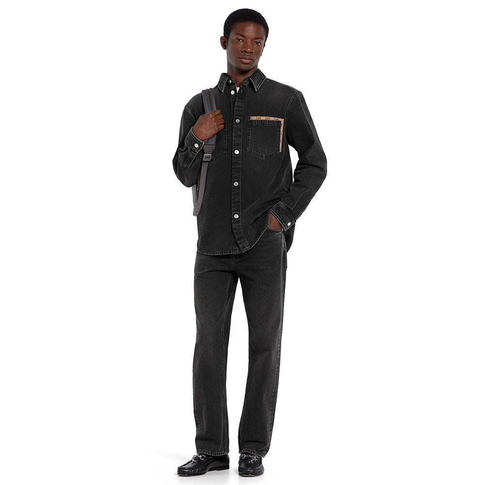 Gucci Washed Cotton Denim Shirt Pants in Black #336977
