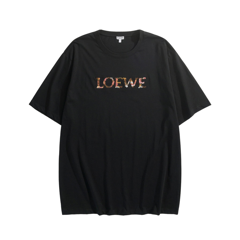 Loewe Men's And Women's Summer Embroidered Letter Print Round Neck Cotton Short Sleeved T-shirt #77249