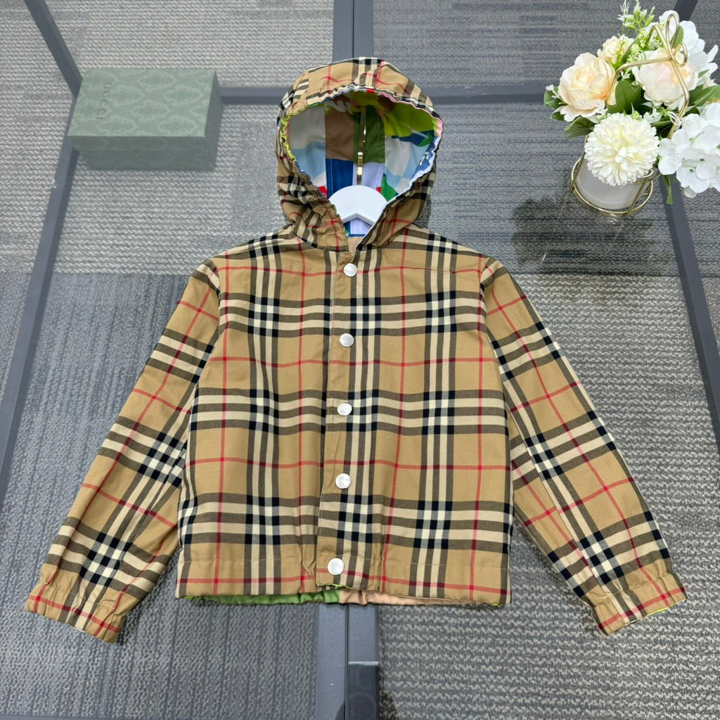 Burberry Kid's Spring Autumn Check Reversible High Street Single Breasted Hooded Long Sleeve Fitted Jacket #31356
