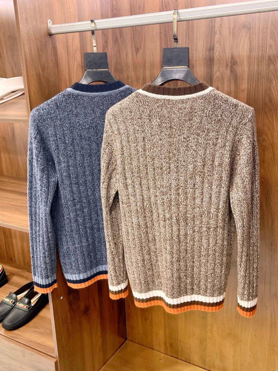 Loro Piana Men's Spring & Autumn Fashion Stripe Color Blocking Long Sleeve Knit Sweater Fit Cashmere Crew Neck Sweater Ngvp #9475