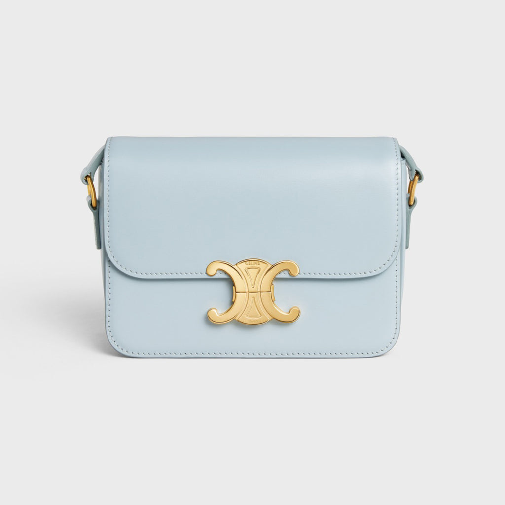 Celine Triomphe Medium Classic Premium Vintage-style Metallic Gold Logo Accent Leather Solid-colour Handbag Bag Lady Bags #196193