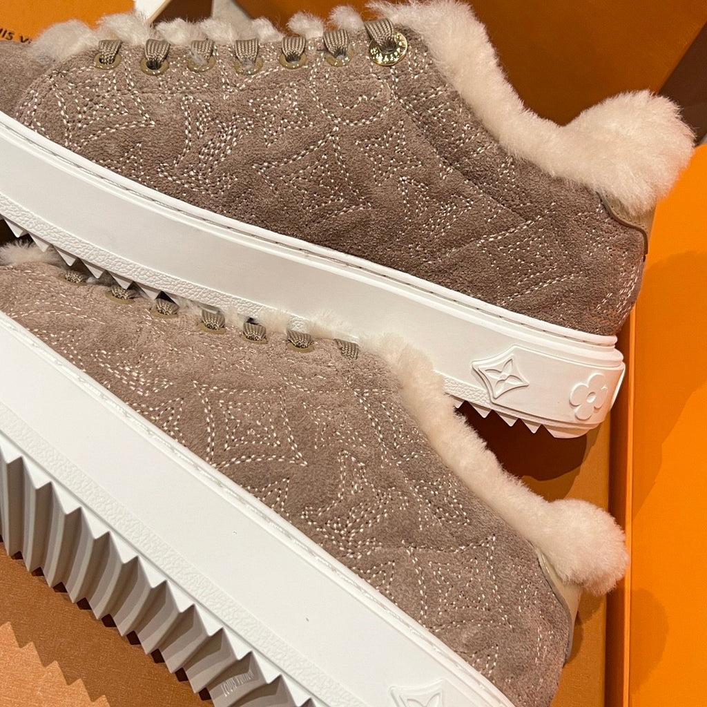 Louis Vuitton Women's Time Out Sneaker Suede Round Toe Lace-up Low-top Sneakers #333372