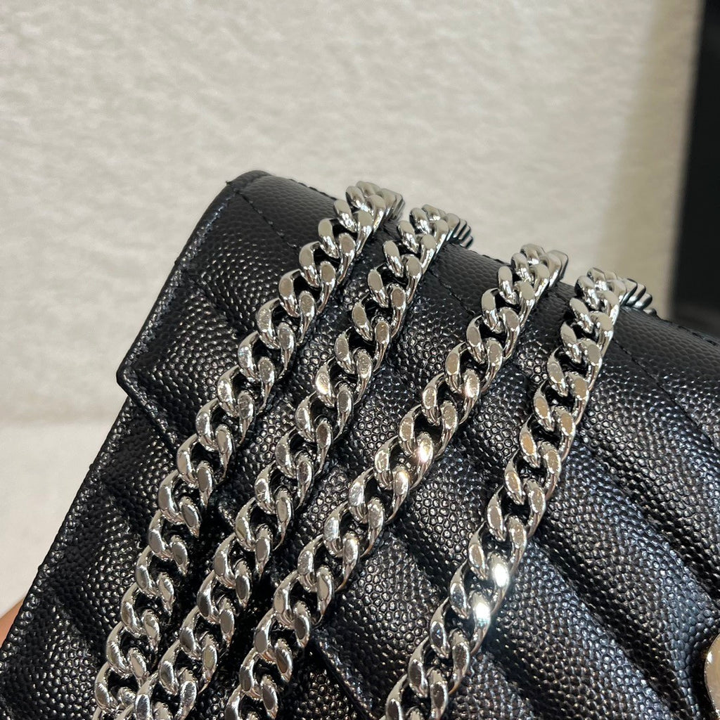 Saint Laurent Women's Classic Fashion Classic Cassandre Chain Wallet In Grain De Poudre Leather Logo Gold Chain Leather Shoulder Bag Crossbody Bag Bags Accessories 377828BOW021000 #78166