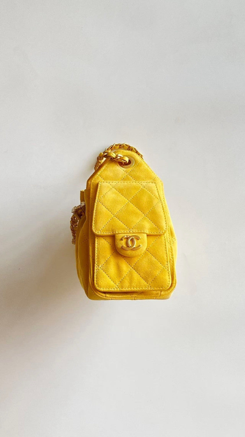 Chanel 25 Women's Mini Bag Suede-Effect Calfskin And Gold-Tone Metal Yellow #332928