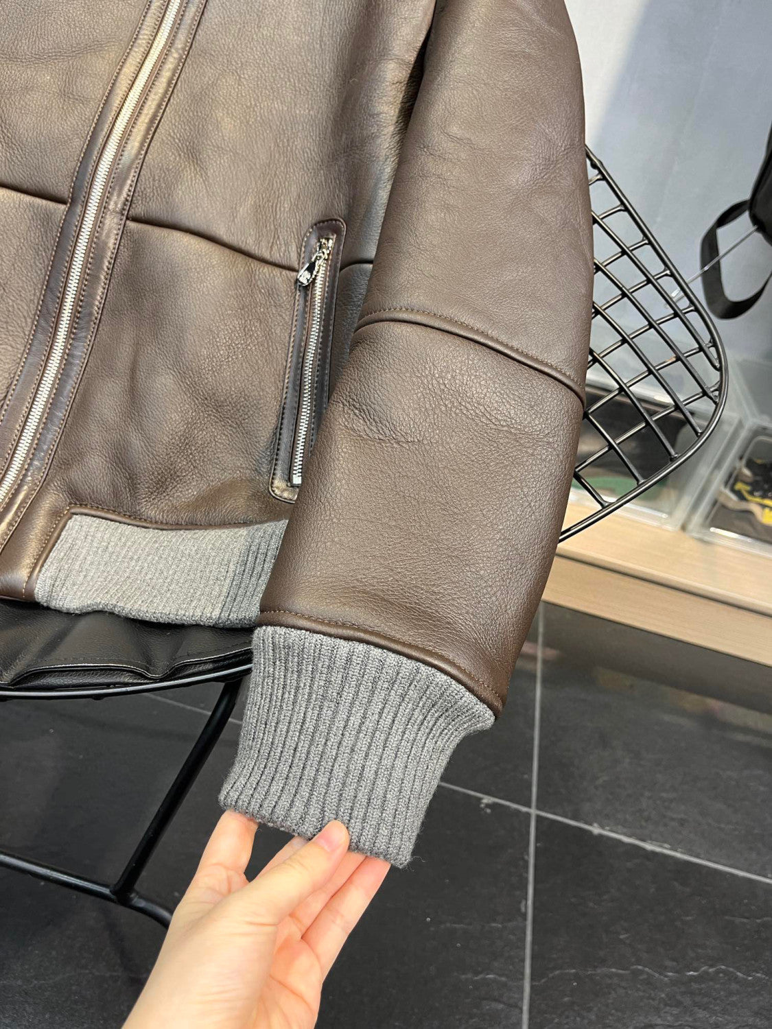 Brunello Cucinelli FW21 Leather And Fur Integrated Pilot Style Coat Leather Jacket Ngvp #6618