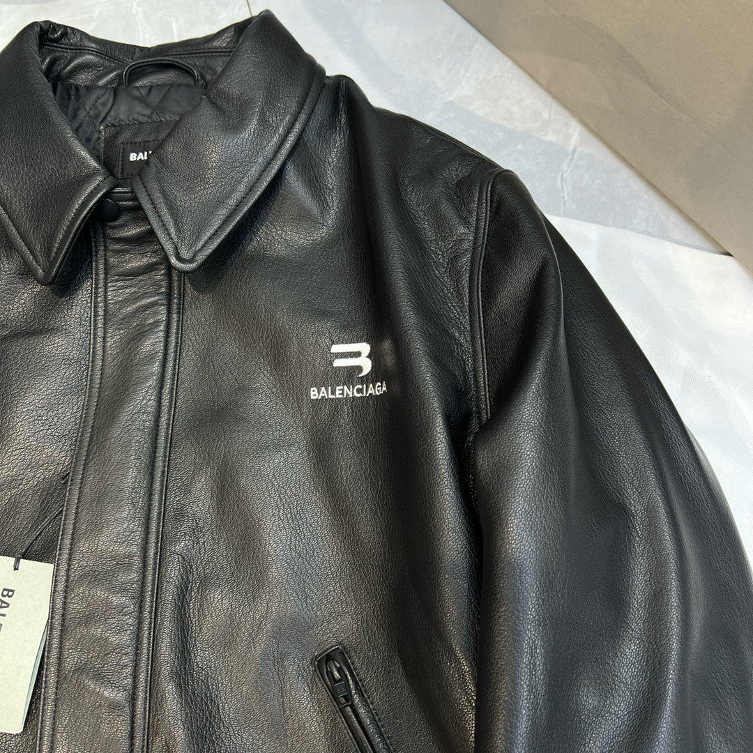 Balenciaga Men's Women's Spring. Autumn And Winter Sporty B Shearling Jacket Solid Color Logo Embroidery Lapel Casual Loose Sheepskin Coat #71822