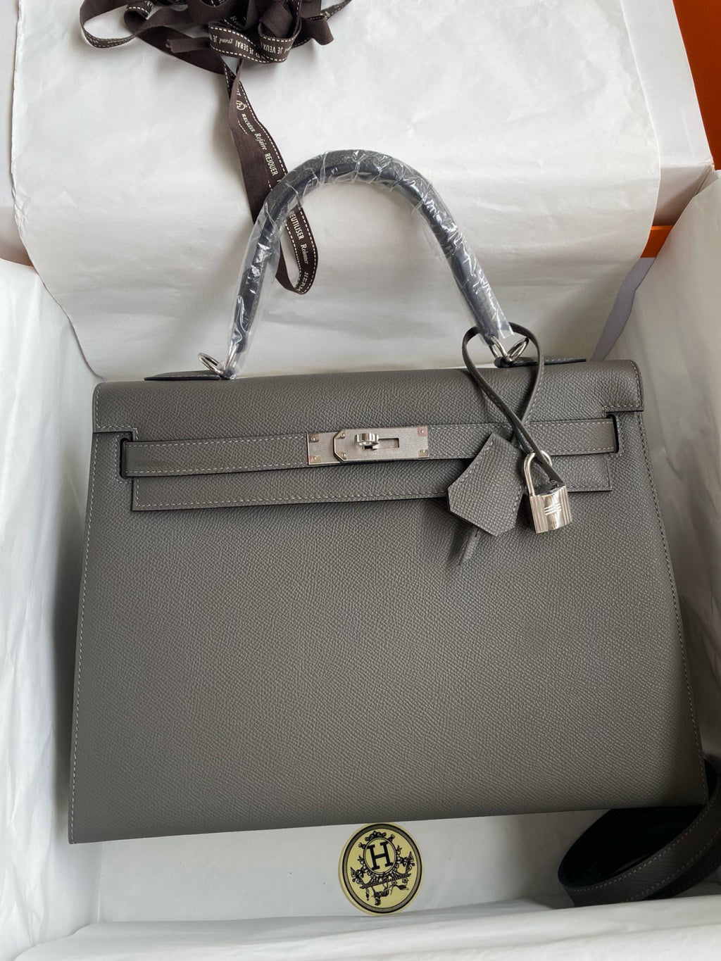 Hermes Kelly 25cm/28cm/32cm Epsom Original Leather Top-Grade Leather Handbag Bag Handcrafted Leather Bag From The Original Factory's Premium Custom Collection #194844