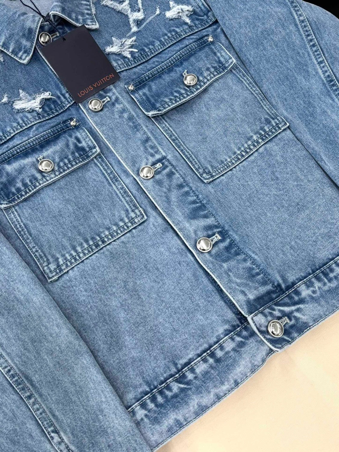 Louis Vuitton Men's Spring And Fall Embroidered Logo Single Breasted Long Sleeved Denim Jacket Mid Rise Jeans Pants Suit Set #74293