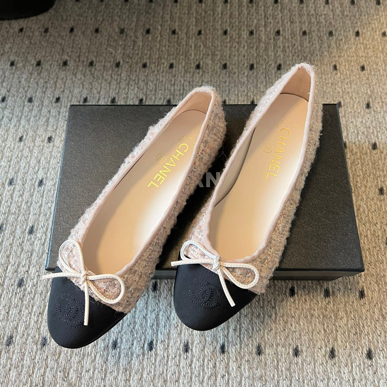 Chanel Women's Spring Summer Solid Colour Tweed Round Toe Ballet Sandal Shoes #76699
