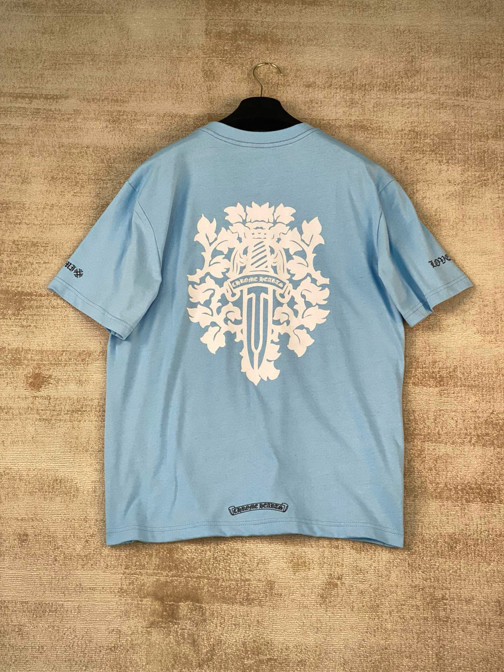 Chrome Hearts Men's and Women's Summer Blue Cotton Round Neck Loose Fit Short Sleeve T-shirt #98569