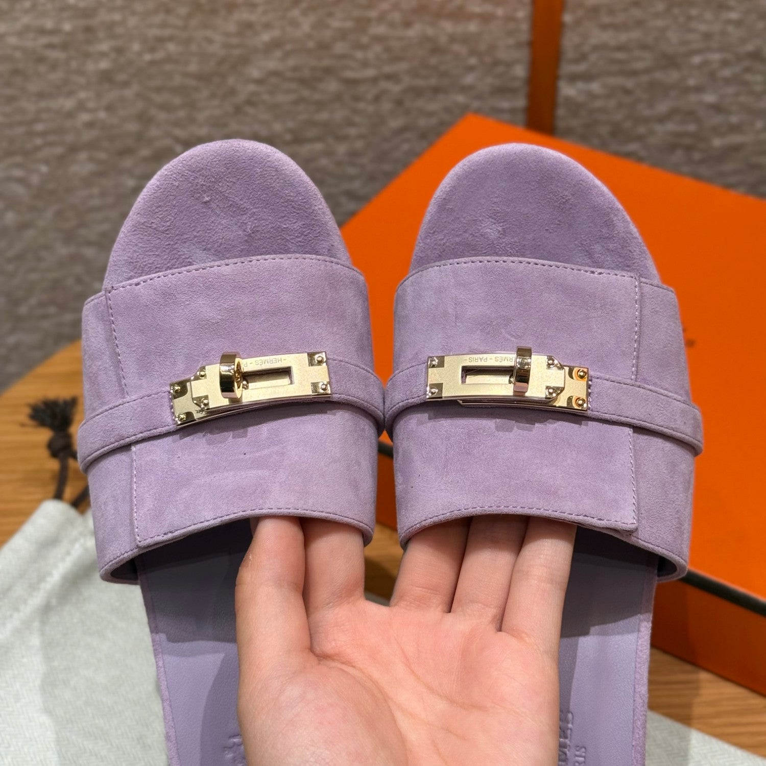 Hermes Gigi 50 Women's Summer Solid Color Metal Buckle Round Toe Suede Leather High Heel Sandals Shoes #77668