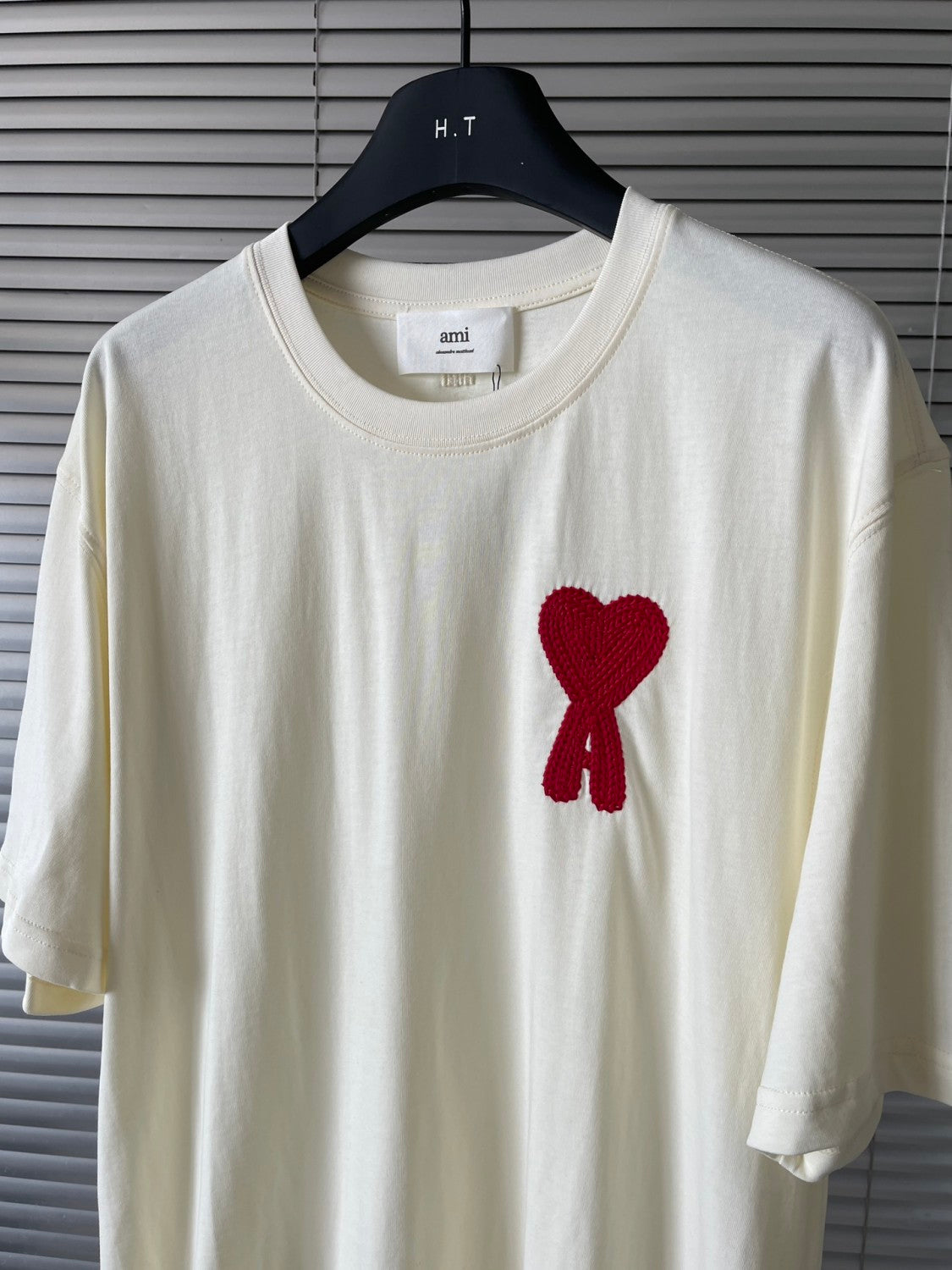 Ami Men's and Women's Solid Color Embroidered Logo Print Round Neck Cotton Short Sleeve T-Shirt #75745