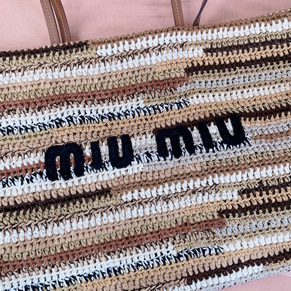 MiuMiu Women's Multicolour Embroidery Logo Crochet Shopping Bag Shoulder Handbag Tote Bags #76741