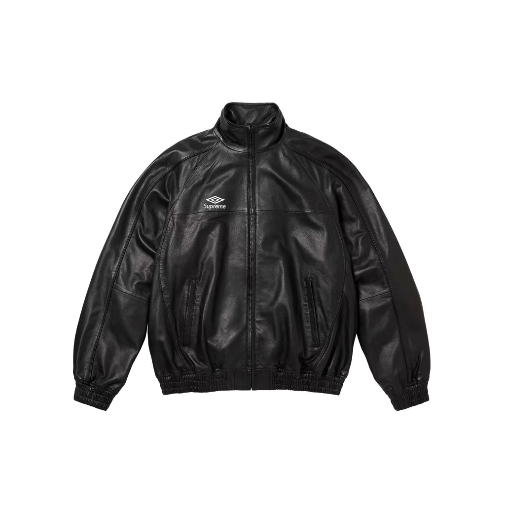 Supreme Men's And Women's  Spring/fall Fashion Casual Solid Color High Neck Zipper Front Embroidered Logo Leather Jacket #79518